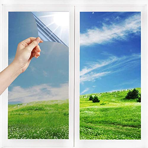 Film Miroir Fenêtre sans Tain Anti Chaleur Anti-Regard Contrôle de la Température Protection de la Vie Privée  Film Adhésif Réfléchissant pour Fenêtre Maison Bureau Magasin (40*100cm, Argent) Cover