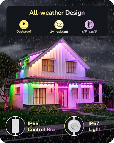 EDISHINE 120ft Smart Outdoor Christmas Lights with 80 LEDs, App/Remote Control, RGBW Colors, 50 Scene Modes, IP67 Waterproof - Works with Alexa & Google Assistant