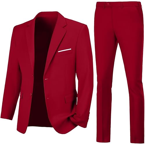Mens Slim Fit 2 Piece Suit Two Button Notched Lapel Solid Suit Jacket Pants Set Tuxedo for Prom