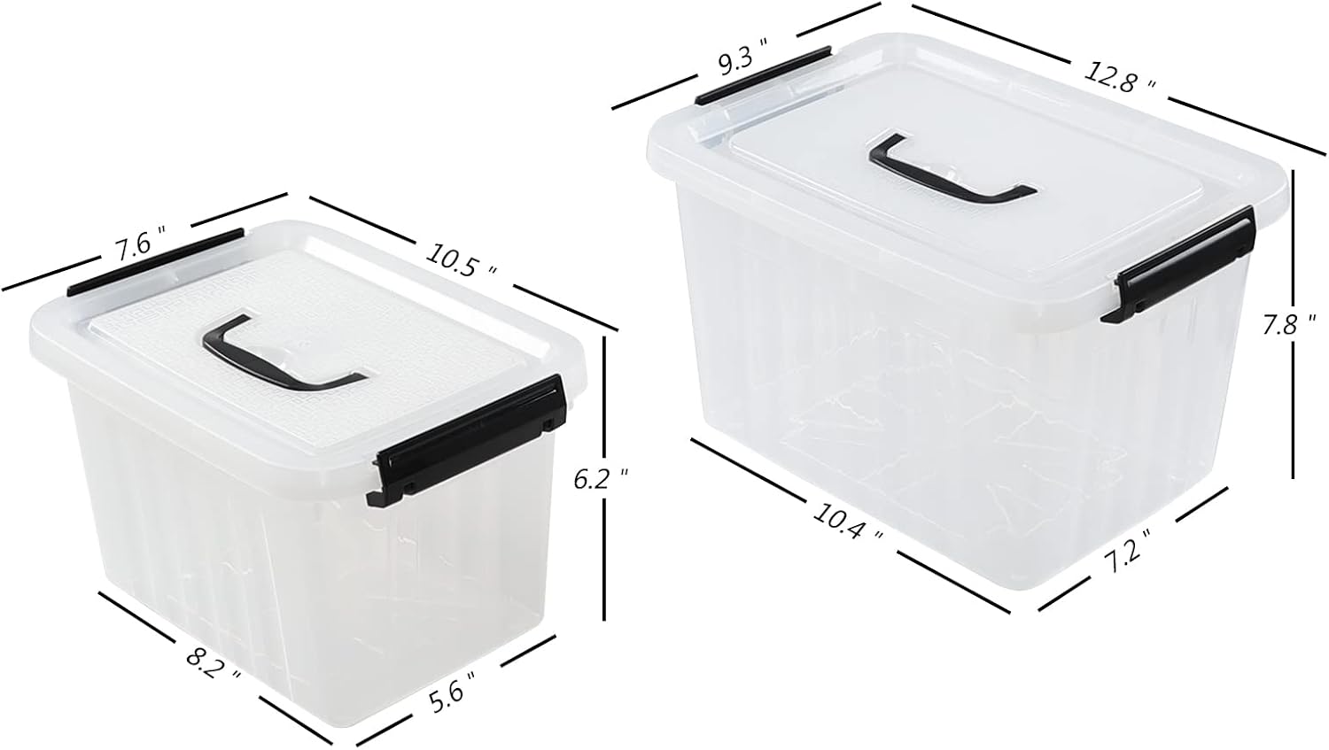 Plastic Bin with Lid, Mixed Size Latching Storage Box, 2 Packs, 6 Quart & 12 Quart