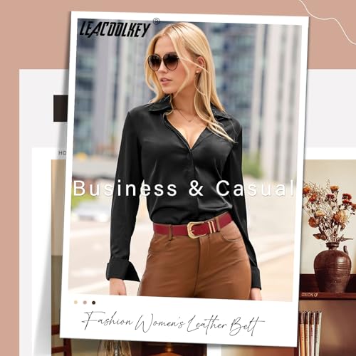 LEACOOLKEY Women's Fashion Leather Belt Ladies Casual Formal Waist Belts for Jeans Dress Pants3
