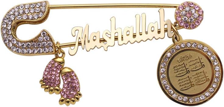 turkish evil eye Koran four Qul suras Mashallah Stainless steel brooch muslim islam baby pin