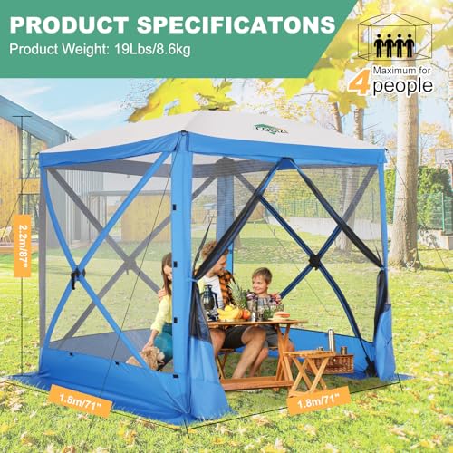 Image of COBIZI 6x6 FT Pop up Gazebo, Popup Canopy Tent, Screened in Gazebos, Waterproof Portable Outdoor Small Screen Tents Sun Shelter,carpas para Patio for Camping, Garden and Backyard,Blue