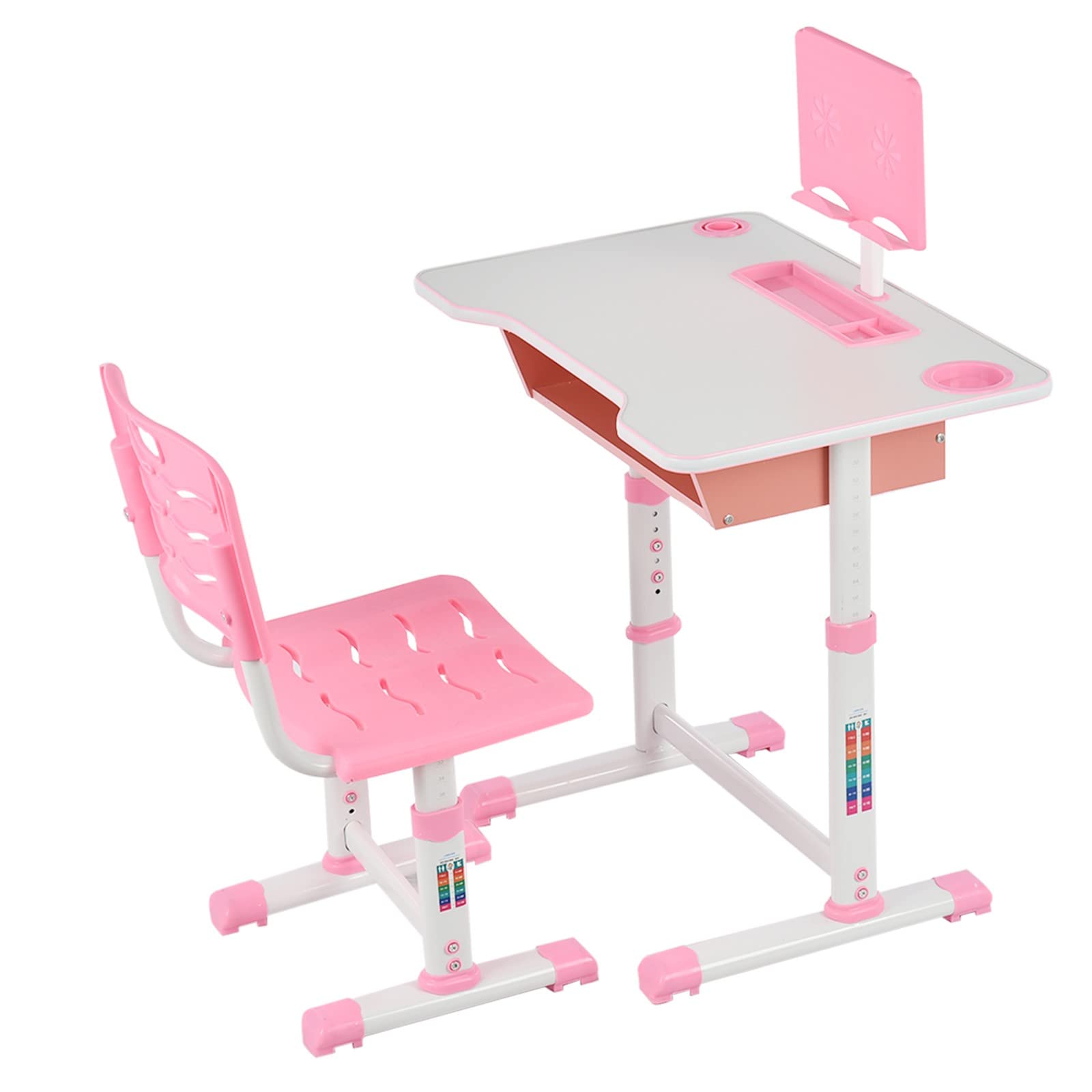 Wishcat Adjustable Kids Desk and Chair Set wBookshelf, Children Study Writing Table for Kids with Th