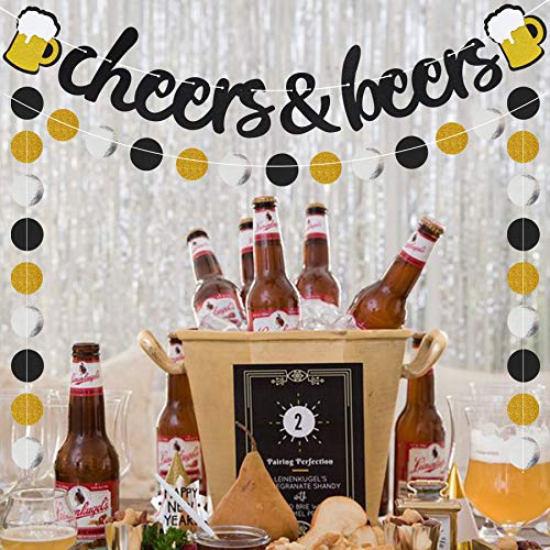 Cheers & Beers Banner Black Glittery Circle Dots Garland(57 pcs circle dots),Birthday Wedding Anniversarty Graduation Bachelorette Bridal Shower Engagement Retirement Baby Shower Hawaii Party Supplies - Image 3