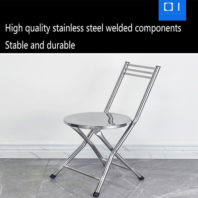 Collapsible Folding Stool Chair - Portable Stainless Steel Round Bar Chair, 13in & 18in Height, Ideal for Kitchen Dining, Easy to Store and Transport