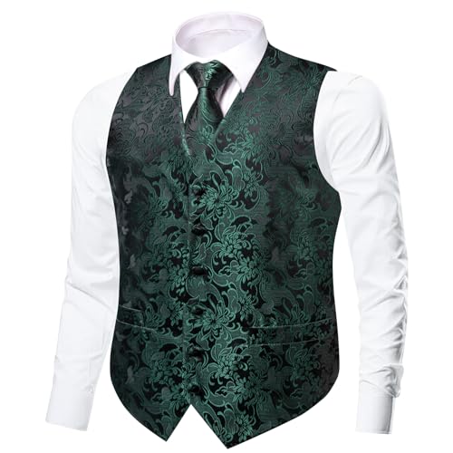 Dubulle Mens Suit Vest and Tie Set Paisley Floral Silk V-neck Waistcoats for Men with Necktie Wedding Tuxedo4