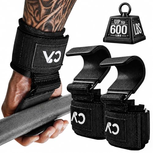 CHICK-ACTIVE Weight Lifting Hooks (Pair) for Deadlifts Pull Ups Rows & Shrugs - 8mm Neoprene Padding Hand Grips with Enhanced Capacity - Secure Grip Wrist Straps for Weightlifting & Gym Training (Black One Size)
