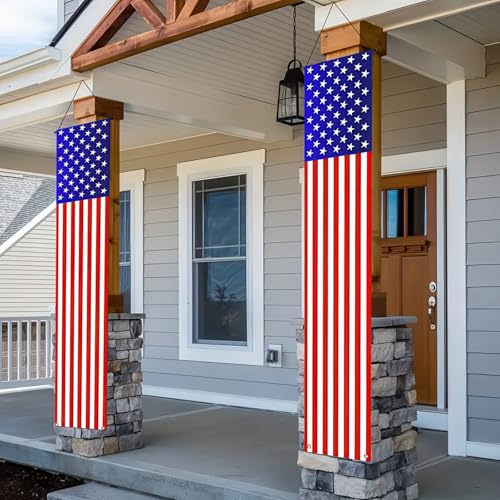 Image of BlissYard 2Pcs Patriotic Decor Door Banner USA Independence American Flag Banners Hanging Porch Signs for Memorial Day Veterans Day Labor Days 4th of July Decorations for Yard Indoor Outdoor Supplies