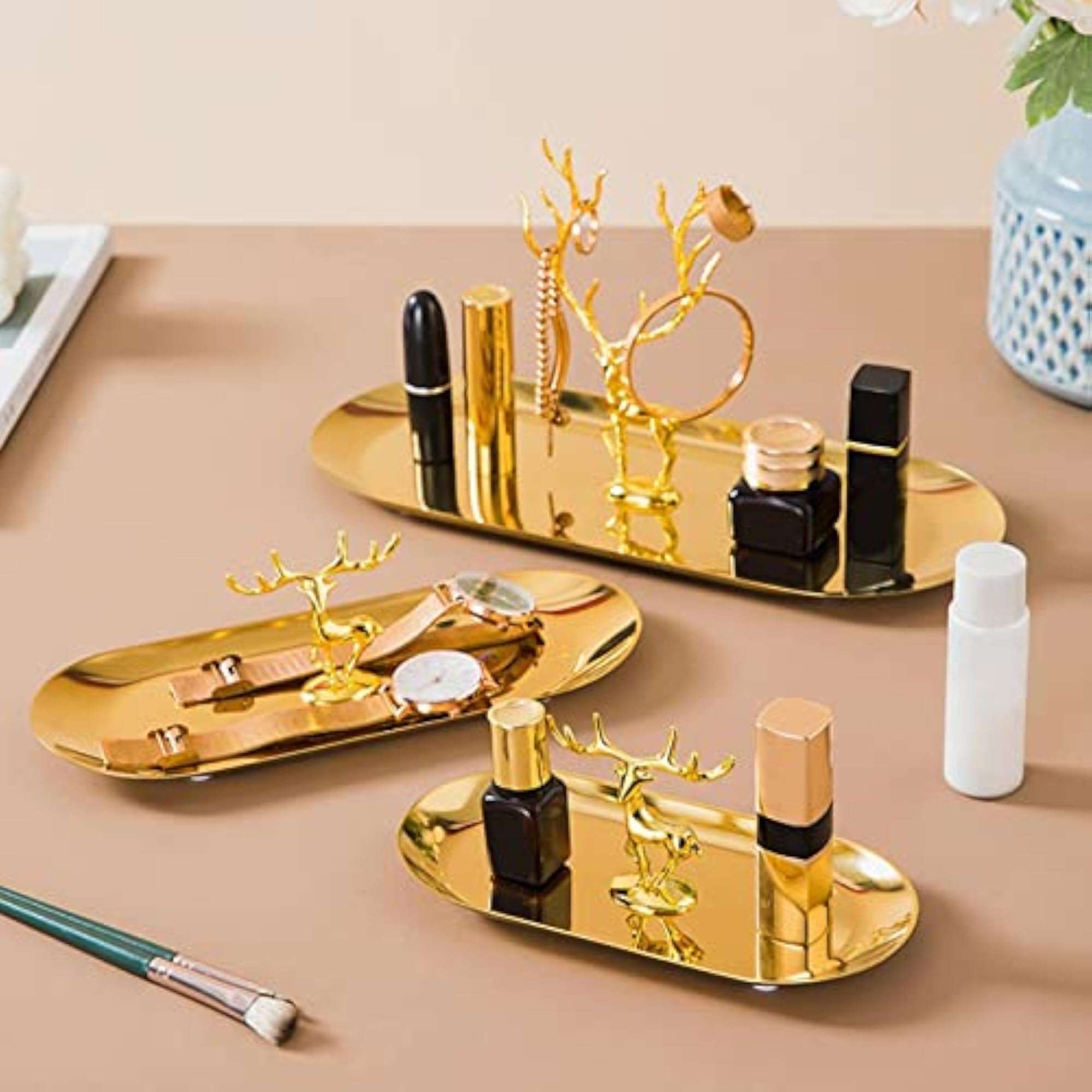 Metal Jewelry Tray Dish Organizer for Bathroom Vanity