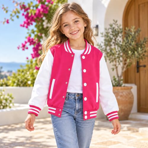 Image of Kids Baseball Jackets Boys Girls Fit Varsity Jacket Casual Lightweight Plain Button Cardigan School Coat