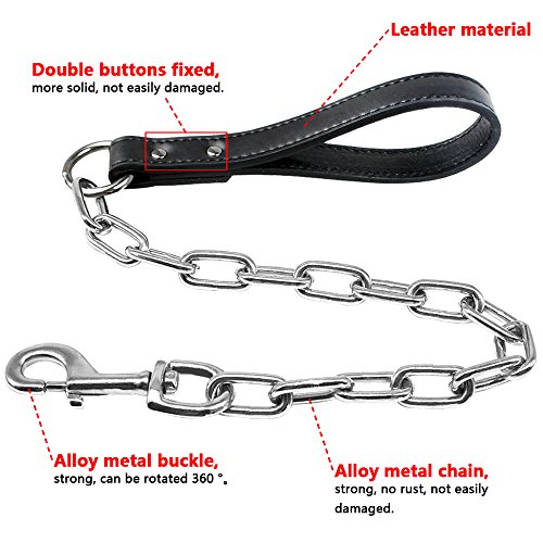 Didog 28 Inch Length Heavy Duty Anti-Bite Dog Giant Chain Leash With Leather Handle #TOP2