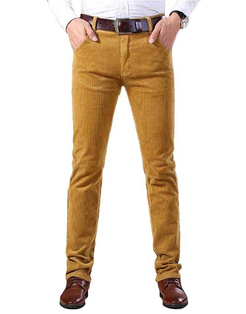 Idopy Men's Khaki `S Business Slim-Fit 5-Pocket Comfort Corduroy Dress Pants /34