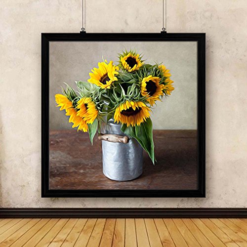 Image of ArtzFolio Sunflowers D1 | Premium Canvas Painting for Bedroom & Living Room | Black Wood Frame | 18 x 18 inch (46 x 46 cms)