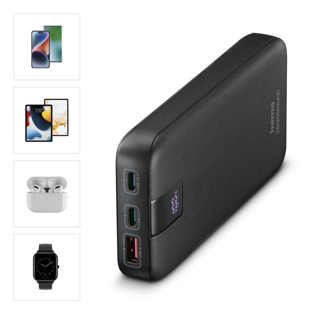 Hama Power Pack do ładowania telefonu 20000 mAh (powerbank, szybkie ładowanie, 2 x USB C, USB C, pojemny, lekki, ładowarka, Power Delivery, Qualcoom Quick Charge, Fast charge) antracyt