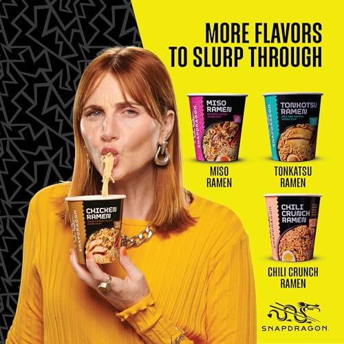 Image of Snapdragon Chicken Ramen Cup Noodles - 6 Pack Instant Ramen Bowl with Authentic Wheat Noodles, Soup Flavor Sauce, Vege Pack, and Garlic Flavoring Oil. Microwave or Hot Water, Easy Meal Prep