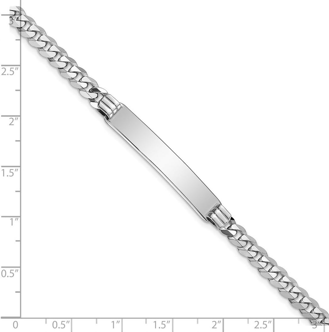 JewelryWeb 7mm 14k White Gold Flat Curb Link ID Bracelet Identification Bracelet for Women