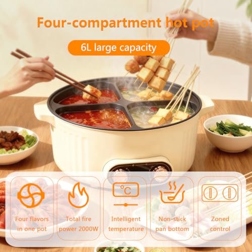 Electric Hot Pot with Divider, Four Grid Multifunctional Stew Pot, 4-Flavor Chinese Shabu Shabu Pot, for Family Gatherings Parties,White - Image 4