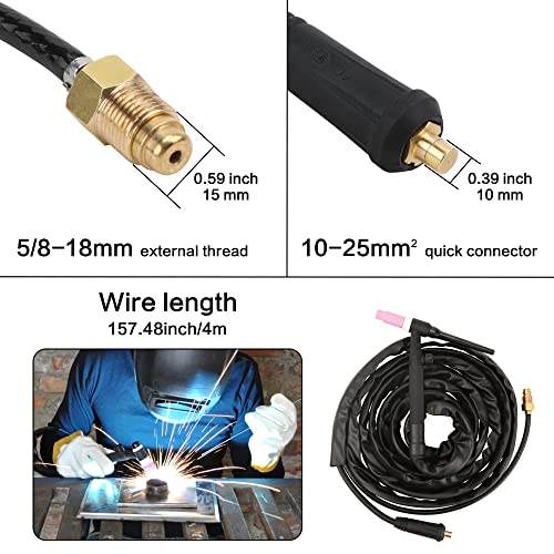 150A TIG17V Air-Cooled Argon Welding Torch with 13FT Cable and 10-25mm Connector