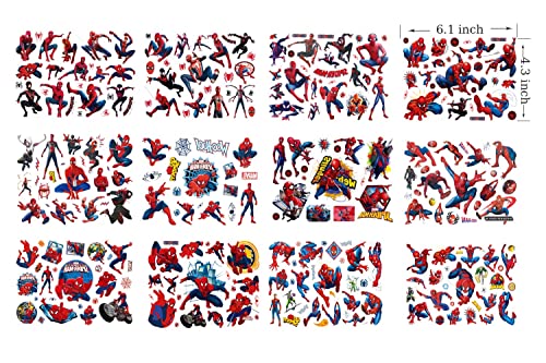 12 Sheets Spider-Man Temporary Tattoos Birthday Themed Party Supplies Decoration Favors Cartoon Cute Sticker Tattoos Gift For Kids Boys Girls Home Activity Class Prizes Carnival Christmas Rewards #TOP1
