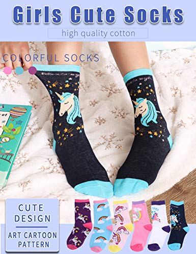 Image of Anlisim Girls Socks Cute Animal Pattern Cartoon Novelty Fashion Soft Cotton Socks 6 Pairs