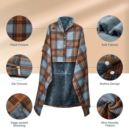 Image of FURN ASPIRE Multi-Wear Soft Stylish Lightweight Double Layered Warm Wearable Flannel Shawl /Blanket Comfy Poncho with Buttons Winter Cape for Office Home Travel Outdoors