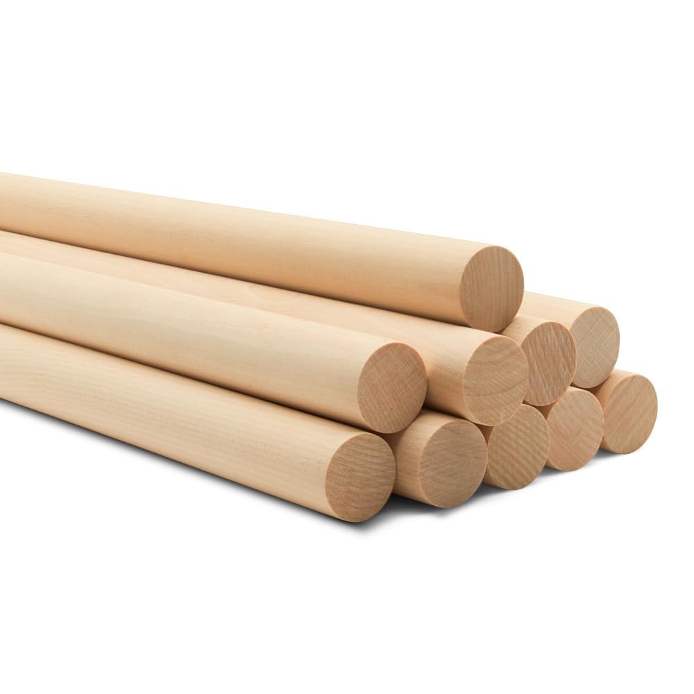 ALBO 1" x 12" Wooden Dowel Rods Set - 10 Pack Birch Natural Sturdy Hardwood Craft Sticks Woodworking Furniture Shelving Smooth Finish Versatile Size