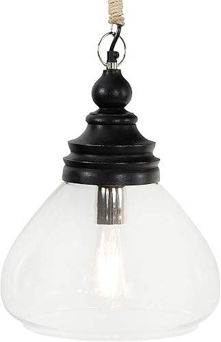 Miniatura 8 de Creative Co-Op EC0252 Colgante de luz de madera de vidrio y mango, negro
