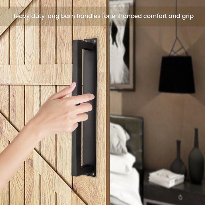 Miniatura 6 de Homode Manija de puerta estilo granero, mango rústico de 12 pulgadas, resistente, tirador de puerta cuadrada negro mate con base larga al ras para
