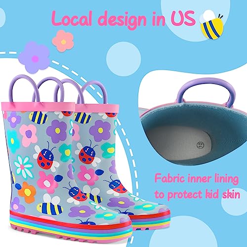 Image of mysoft Kids Rain Boots for Girls Boys Toddler Waterproof Rubber Cute Printed with Easy-On Handles