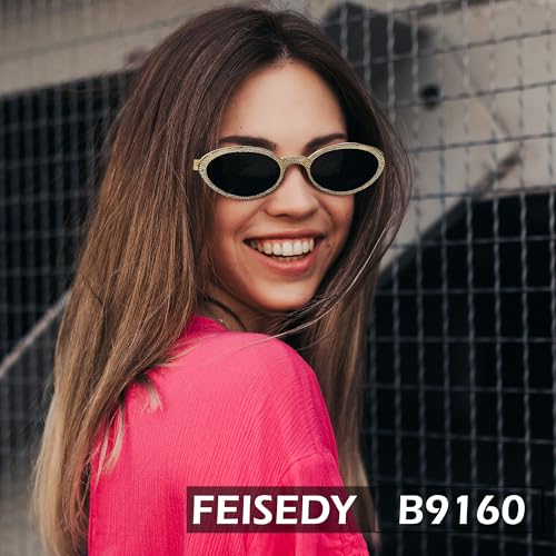 FEISEDY Retro Oval Sunglasses for Women 90s Narrow Lightweight Y2K Sun Glasses Classic Shades UV400 Protection B91602