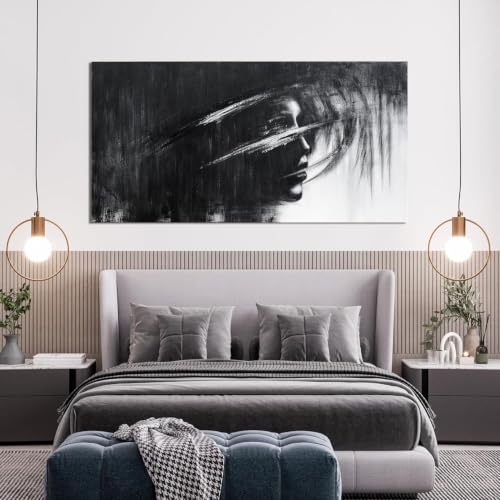 Toile abstraite noir et blanc lianyibo grand format pour décor de bureau