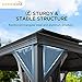 Sunjoy 10’ x12’ Hardtop Gazebo, Outdoor Patio Aluminum Frame Gazebo with Solar Panel, 2-Tier Steel Hardtop Backyard Pergola with Netting and Ceiling Hook (10x12ft-update)