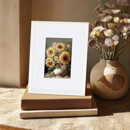 Image of eletecpro 8x10 White Picture Frames Set of 4, Vintage Photo Frames with Clear Acrylic Cover, Gallery Wall Art Display 5x7 Photo with Mat or 8x10 without Mat for Tabletop and Wall Mount, Home Decor