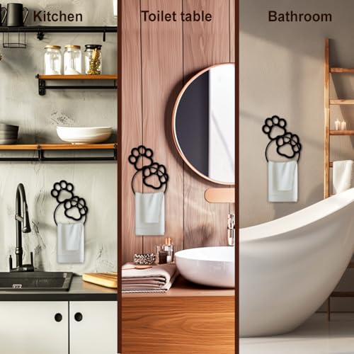 MAYJOYDIY Paw Print Metal Towel Ring Cute Cat Paw Print Towel Holder Dog Claw Pattern Towel Ring Black Art Towel Rack Wall Mounted for Bathroom Kitchen Towel Hanger Home Decors Gift - Image 3