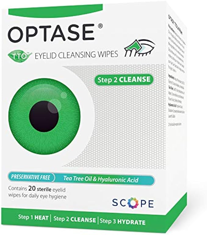 OPTASE Tea Tree Oil Eyelid Wipes - Eyelid Cleansing Wipes for Dry Eyes - Tea Tree Wipes for Blepharitis Treatment - Preservative Free, Natural Ingredients - Step 2 Cleanse - TTO Eye Wipes, Box of 20
