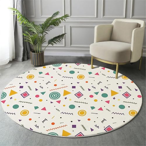 Tapis rond doux et lavable en machine blanc 160cm géométrique - 4