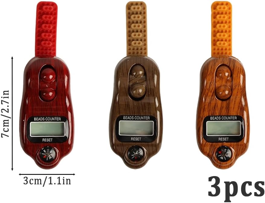 Anlising Digital Beads Counter, 3 Pieces Digital Tasbih Tally Counters, Digital-Counter with Compass, Resettable Finger Counter,Electronic Rotating Prayer Beads Counters,for Meditation,Muslim Prayer