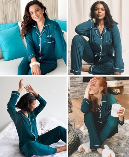 Image of Women's Pajama Sets Long Sleeve Sleepwear Button Up Shirt With Pajama Pants Soft Pjs Lounge Sets