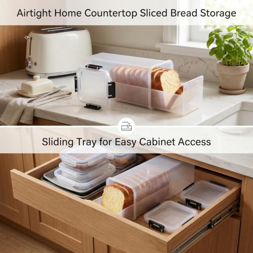 Panera hermética de almacenamiento de pan con cajón para cocina 5