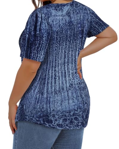 Image of Plus Size Tops for Women Summer Pleated Short Sleeve Shirts Casual Blouses
