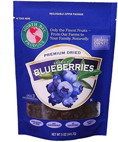 North Bay Produce - Dried Blueberries - Gluten Free, Vegan - Healthy Snacks for Kids and Adults - Resealable Bag, 5oz