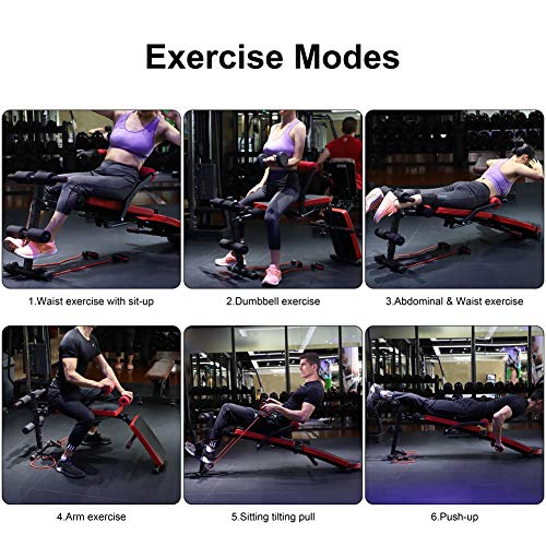 U'King Adjustable Sit-ups Bench - Foldable Workout AB Bench for Home Gym, Incline/Decline Perfect for Bench Press,Weight, Leg Lifts, Full Body Fitness red
