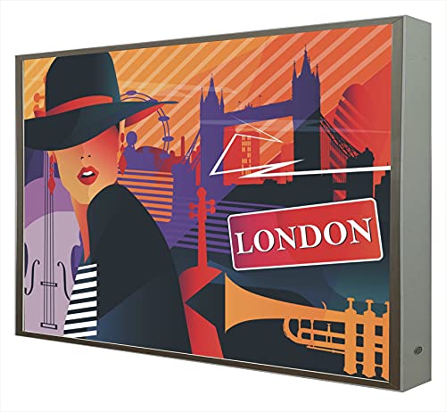 CCRETROILUMINADOS Bild mit Rahmen aus Holz, weiß lackiert, beleuchtet mit LEDs, Serie Pop Art: London