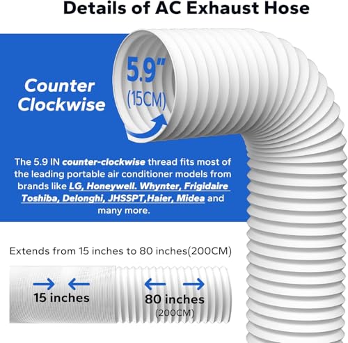 Image of Flexible Portable Air Conditioner Hose Kit, 5.9'' Diameter Counterclockwise AC Exhaust Hose Length to 80 inch with Adapter, Portable AC Vent Hose for Portable Air Conditioner