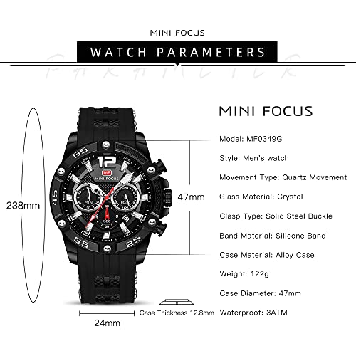 Image of MF MINI FOCUS Men Watch, Chronograph Waterproof Sport Analog Quartz Watches Blue Silicon Strap Fashion Wristwatch for Men