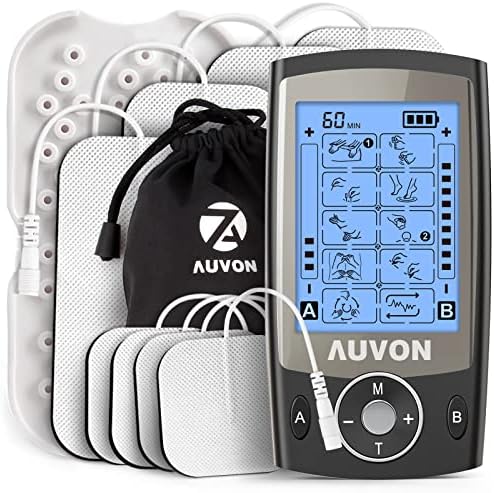 AUVON Dual Channel TENS Unit Muscle Stimulator with 20 Modes, Rechargeable TENS Machine for Back/Neck/Lower Back/Leg/Muscle Pain Relief, with 4pcs 2" and 4pcs 2"x4" Electrode Pads (Black)