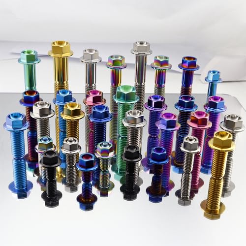 Image of Rison Titanium Flanged Hex Head Bolt - M6x1.0x10mm, 6AL4V Aerospace Grade, Black Ti Bolt - Pack of 5