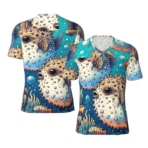 Stylish Athletic Sports Jersey Puffer-Fish-Pattern Men's Rugby Jersey X-Large Black