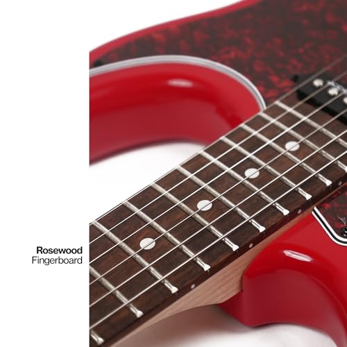 Image of SEST230 HSS Electric Guitar with Bag | Beginner Electric Guitar Kit with HSS Pickups, Basswood Body, Maple Neck & Rosewood Fretboard, Tremolo Bridge| Includes Padded Gig Bag & Allen Key (Red)